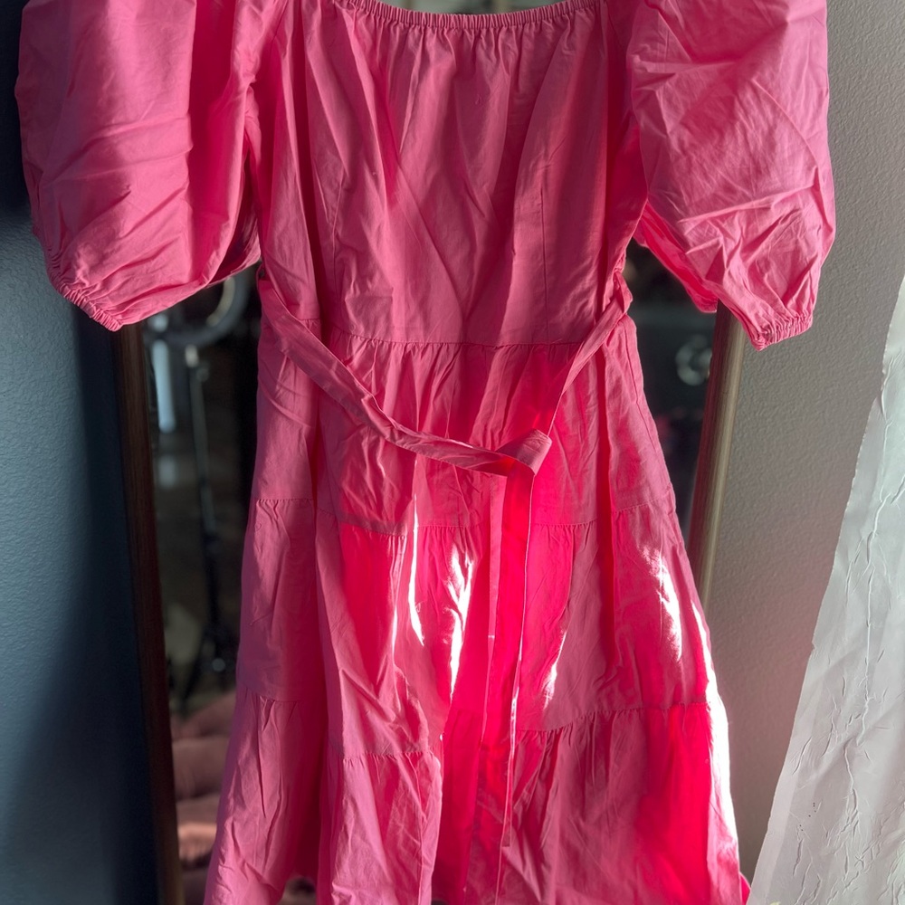 Chic Pink Puff Sleeve Casual Dress